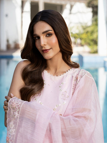 Safa – Powder Pink Luxury Embroidered Ensemble Unstitched Lawn Suit  For Women